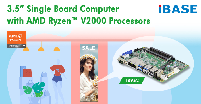IB952 AMD Ryzen™ Embedded V2000 Series 3.5" Disk-Size SBC